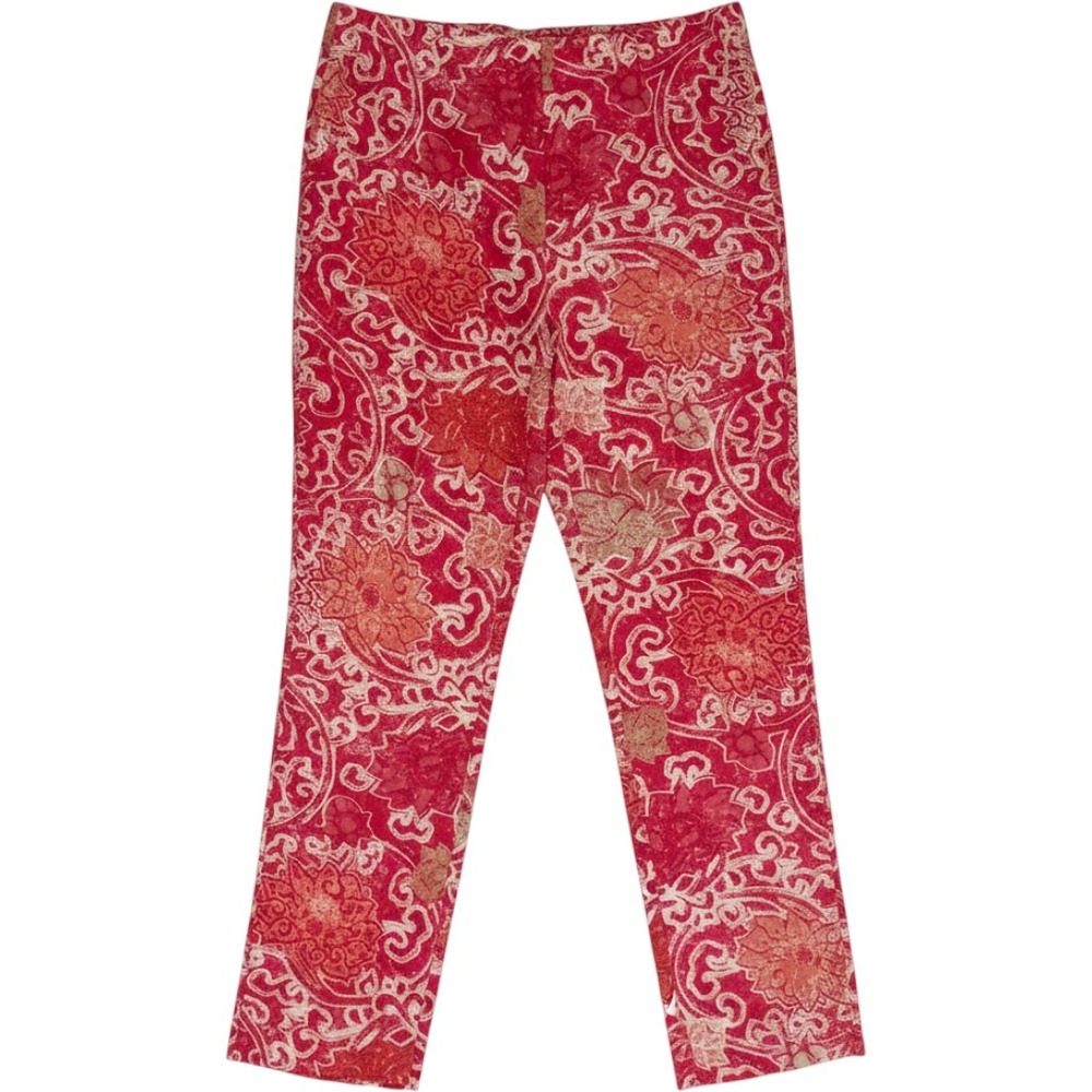 Sigrid Olsen Pants Womens 8 Red Silk Linen Paisley Floral Vintage 2003 Y2K Lined